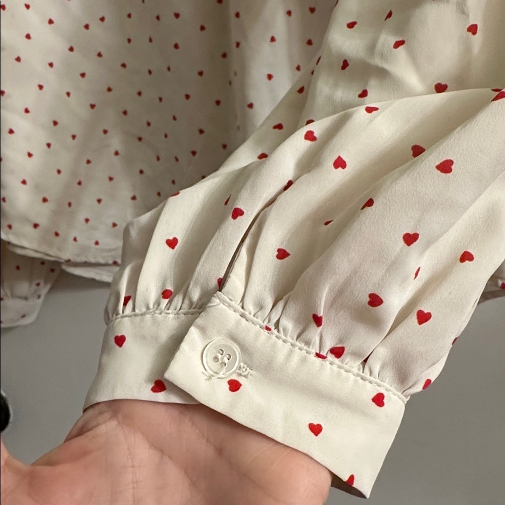 PINCH heart print ruffled long sleeve top cream/red valentines large - Picture 6 of 6